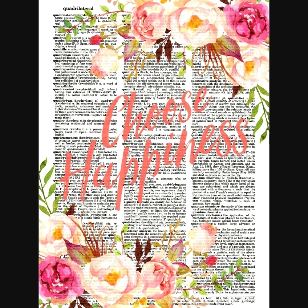 Choose Happiness Floral Vintage Dictionary Print